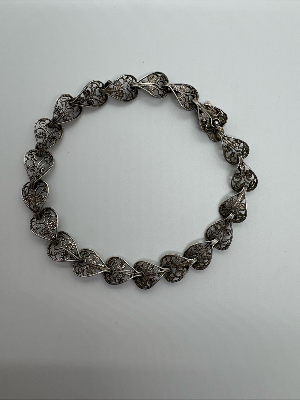 Vintage 800 silver heart filigree bracelet AS IS